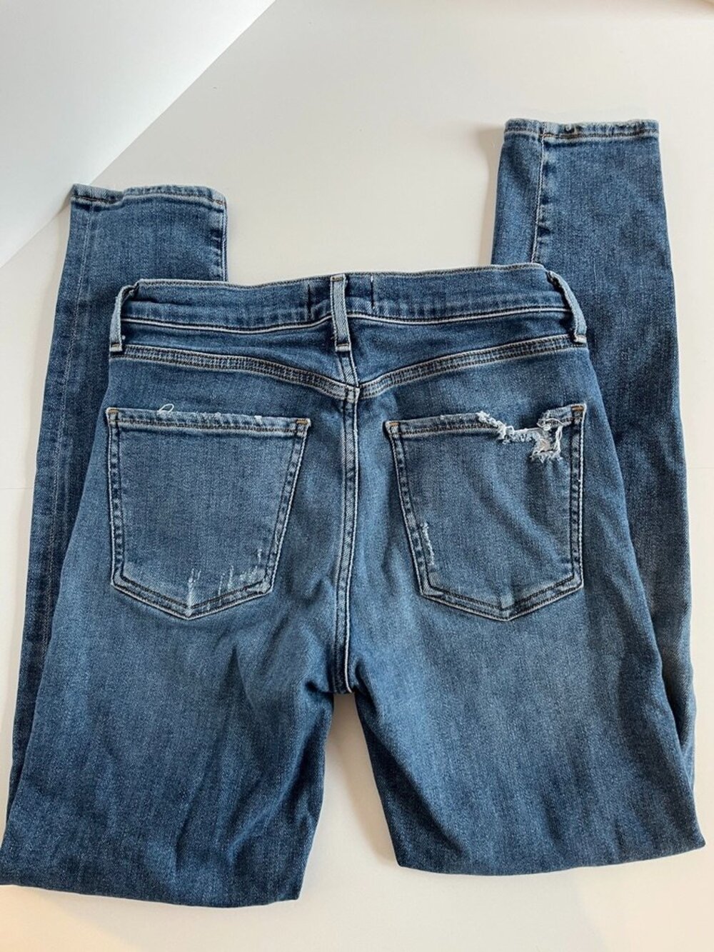 Agolde Sophie Mid Rise Skinny Ankle Jean 28 Blue Wash Distressed Stretch Denim - Picture 4 of 9